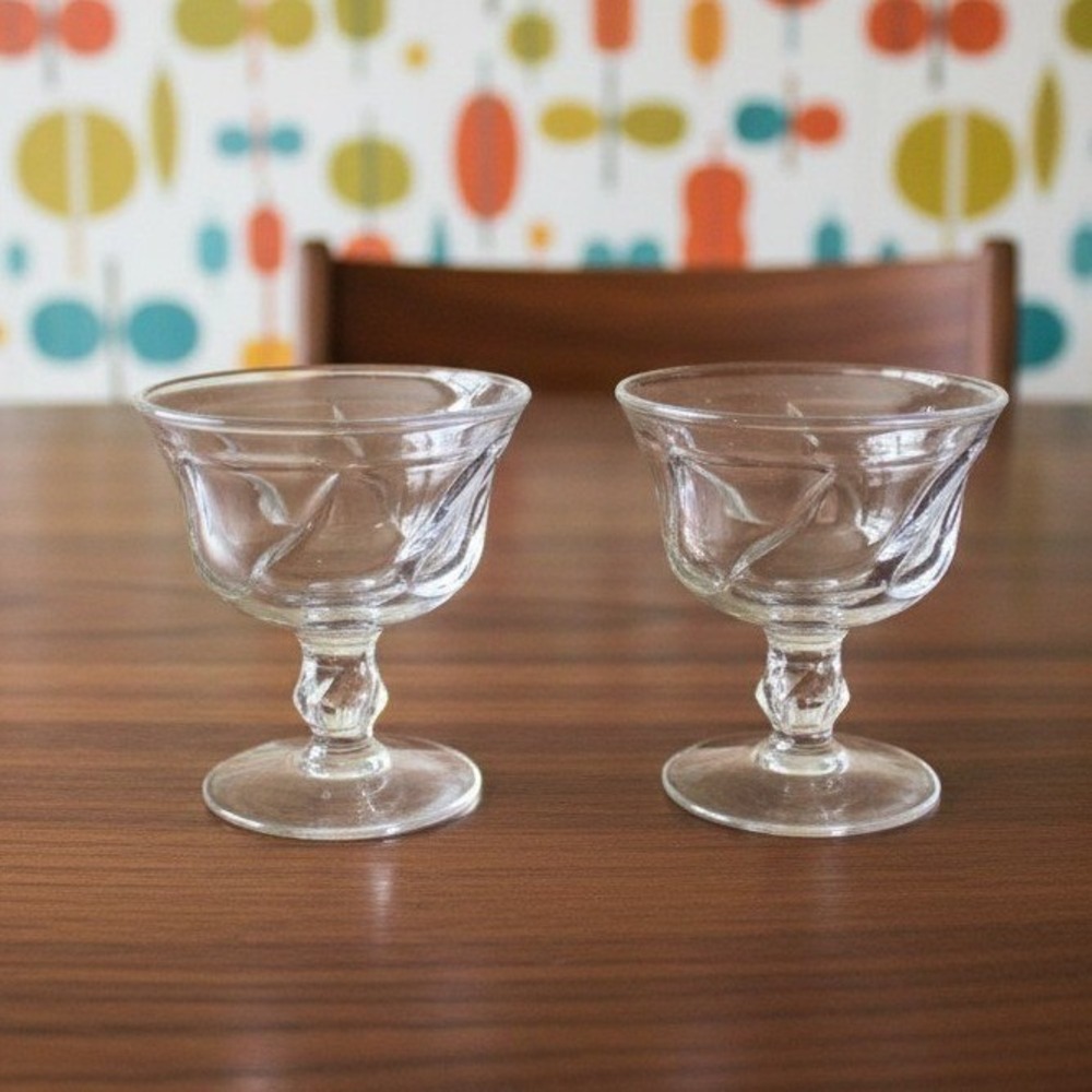 Fostoria Jamestown Clear Champagne Coupes,‎ Set of 2, Vintage Dessert Glasses